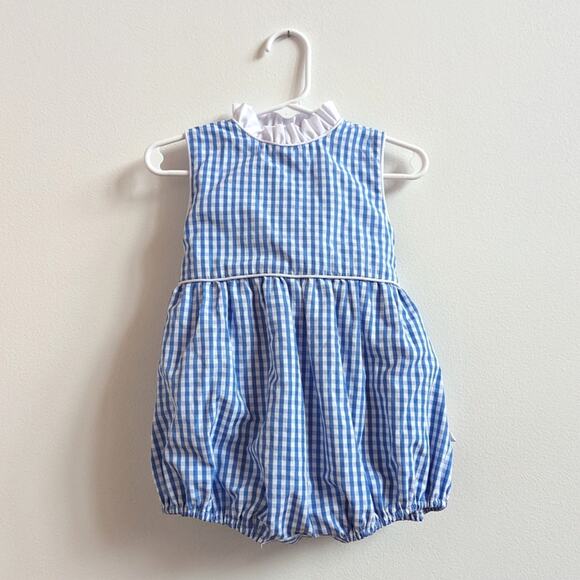 The Little Lamb Bubble Romper Baby Sz 12m Blue Gingham Boutique - Picture 1 of 6